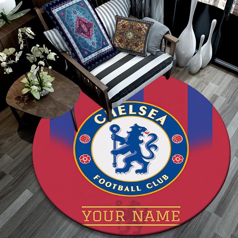 Custom Name Chelsea Football Club Round Area Rug,Carpet Rug for Living Room Bedroom Sofa Playroom Decor,Non-slip Floor Mat