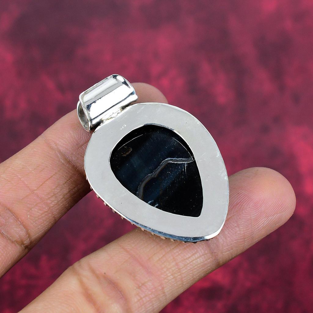 Blauer Tiger 925 Massiv Sterling Silber Anhänger, Handgefertigter Edelsteinanhänger, Geschenk für Mama Antikschmuck