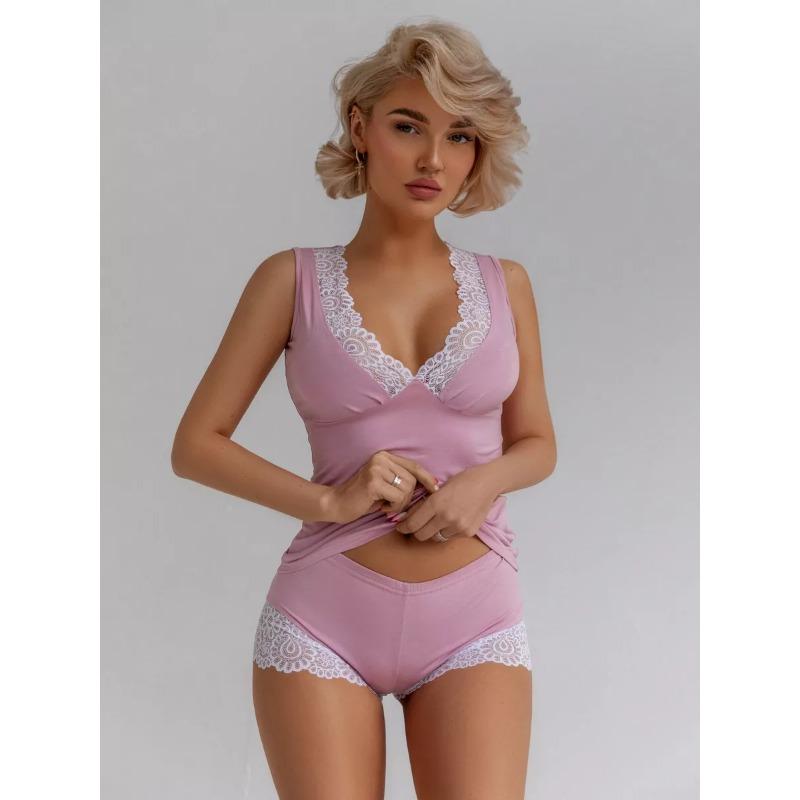 

VEZFAA Женский Модный Повседневный Летний Весенний Однотонный Принт Без Рукавов V-образный Вырез Брюки Костюмы XL розовый