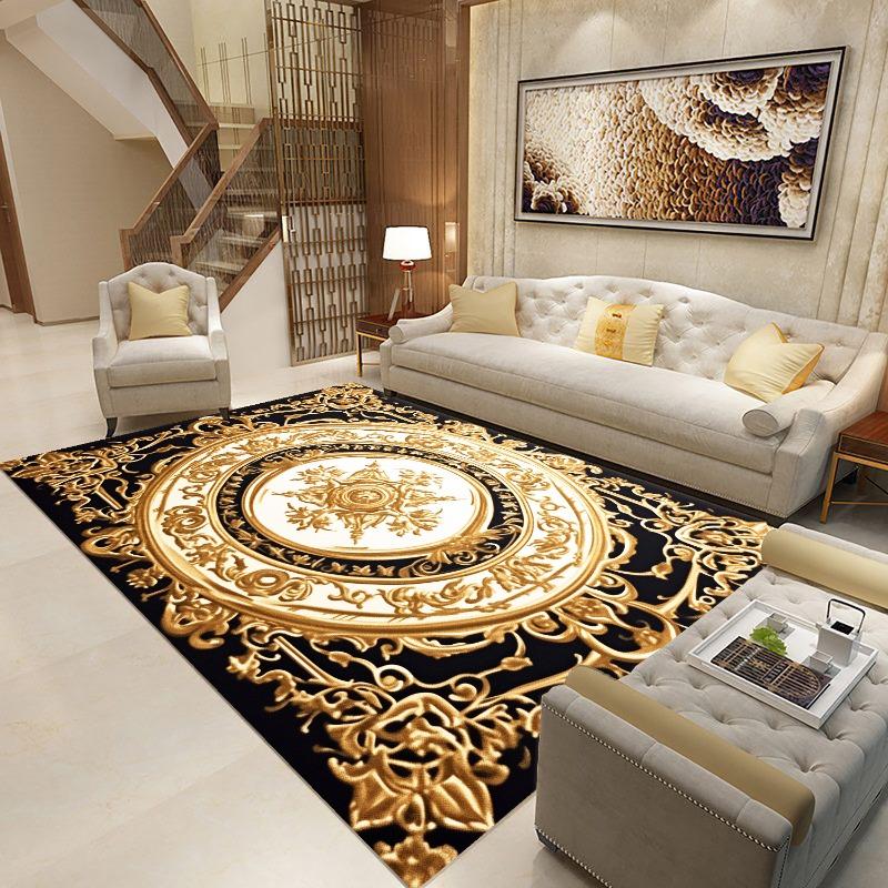 Goldener Schwarzer Teppich für Wohnzimmer Luxus Große Fläche Dekoration Bodenmatte Moderne Teppiche Rutschfest Weich Waschbar Schlafzimmer Lounge Teppich