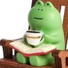 Mini Frog Figurine Resin Frog Sculpture with Rocking Chair Small Healing Frog Ornament for Car Interior Home Office Desktop