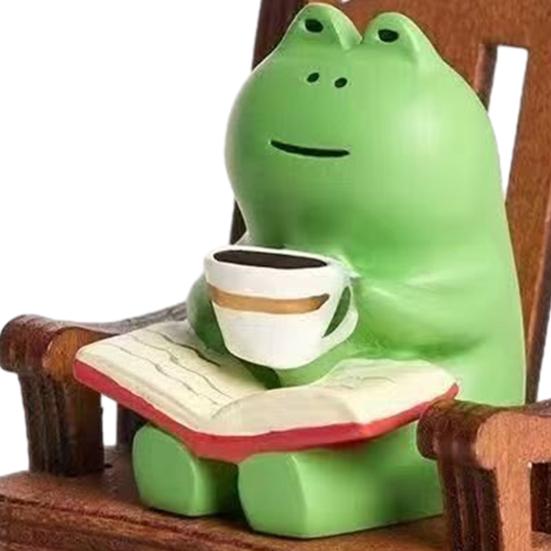 Mini Frog Figurine Resin Frog Sculpture with Rocking Chair Small Healing Frog Ornament for Car Interior Home Office Desktop