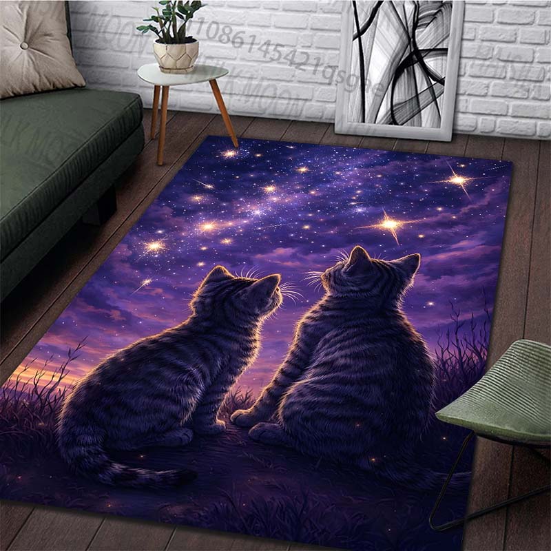 1PC Two cats gaze at stars Print Carpet Rug for Living Room Bedroom Sofa Doormat Home Decor Non-slip Floor Mat