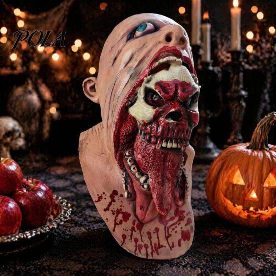 Latex Horror Mask Halloween Skull Mask, Tongue Sticking-Out Full Head Breathable Masquerade for Cosplay Party Costume Props Tongue-Out