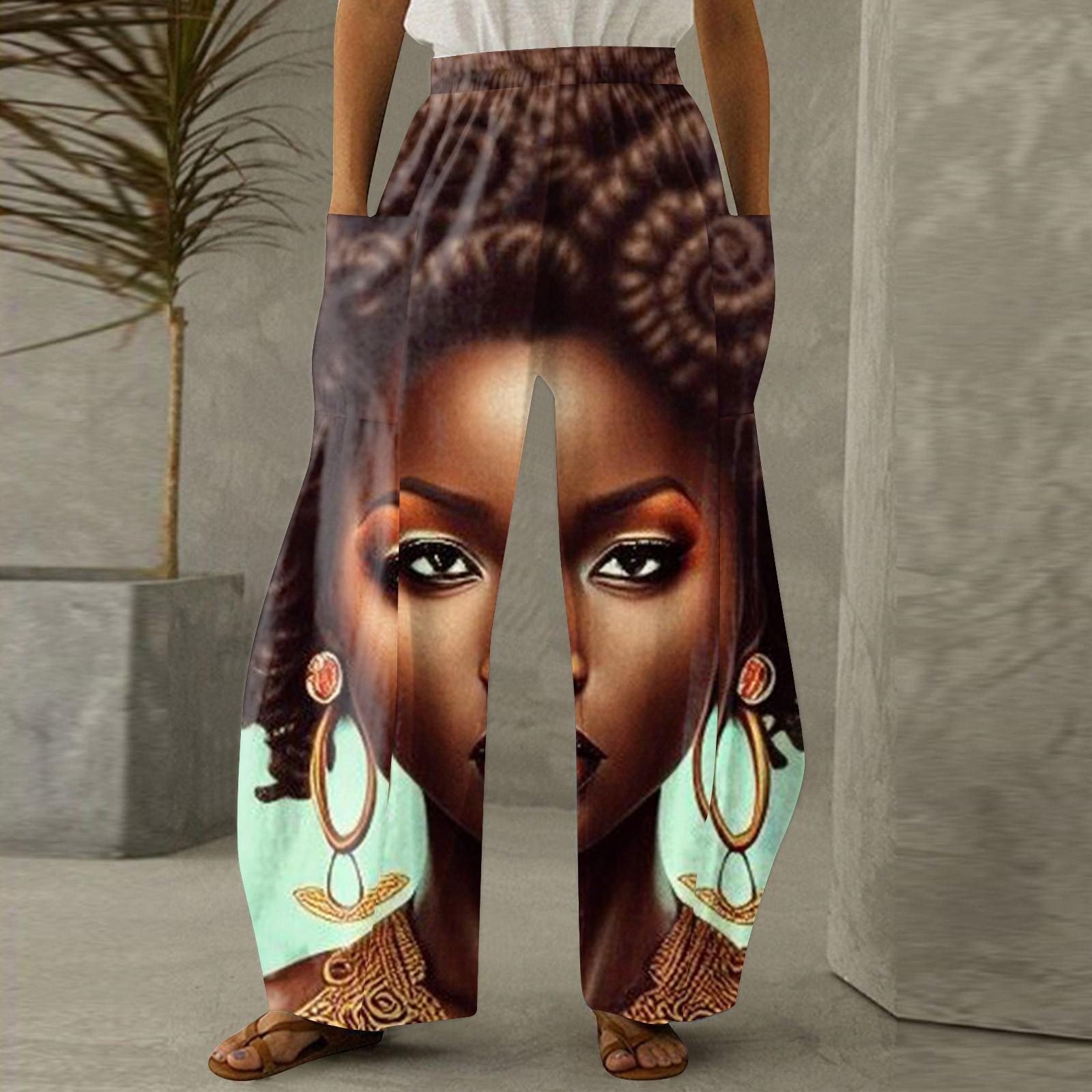 

Women s Pants Print Casual Straight Leg Loose Wide Leg Large Size Trousers Trendy Pants Dashiki S