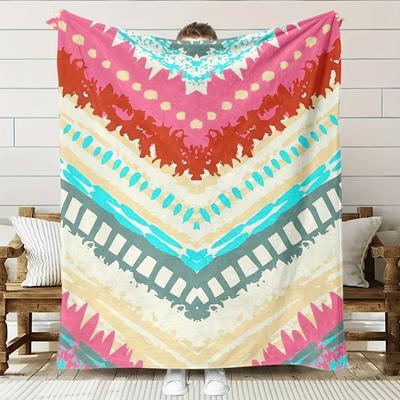 Modern Multi-color Geometric Patterns Flannel Printed Blanket Suitable for All Seasons for Living Room Office Sofa and Travel