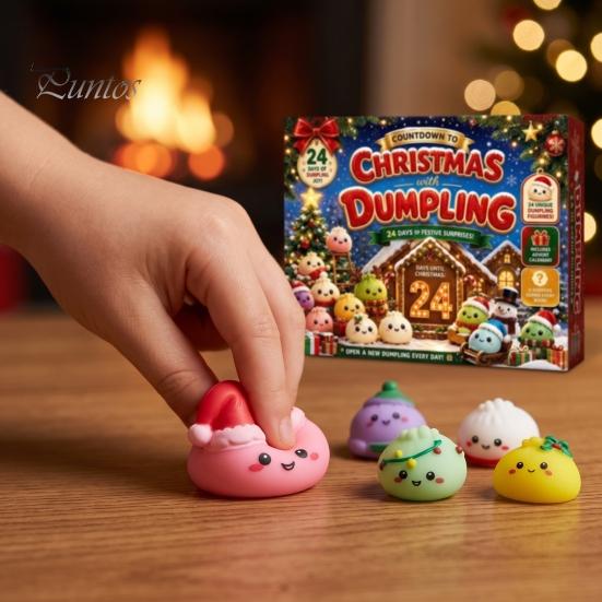 Christmas Traditions for Family Fun 2026 Dumplings Advent Calendar with 24 Mini Bun Squeeze Interactive Countdown Activity December Toys, Festive Box,