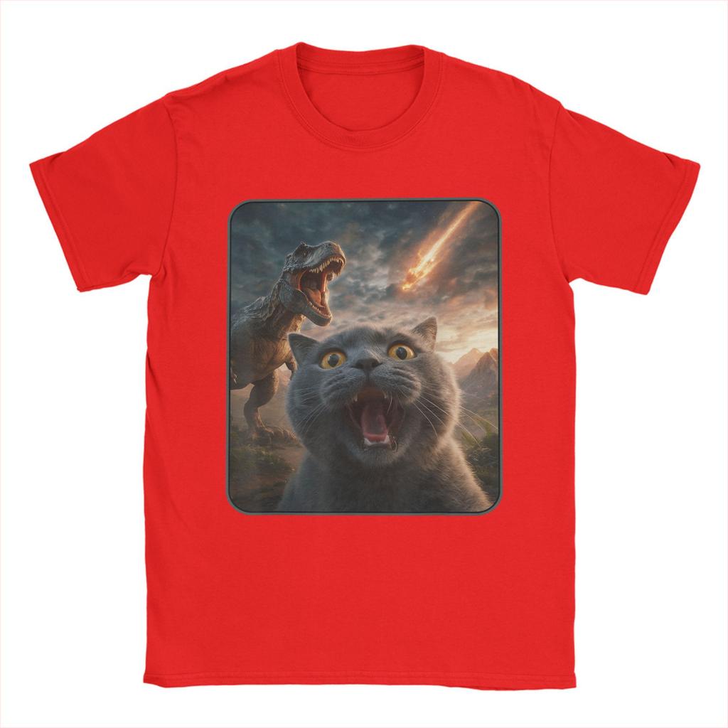 Vintage T-Shirt Cat with T-Rex Dinosaur Funny Cat T Rex Shirt Meme T-Shirts  Novelty Tee Shirt for Summer Short Sleeve Clothing