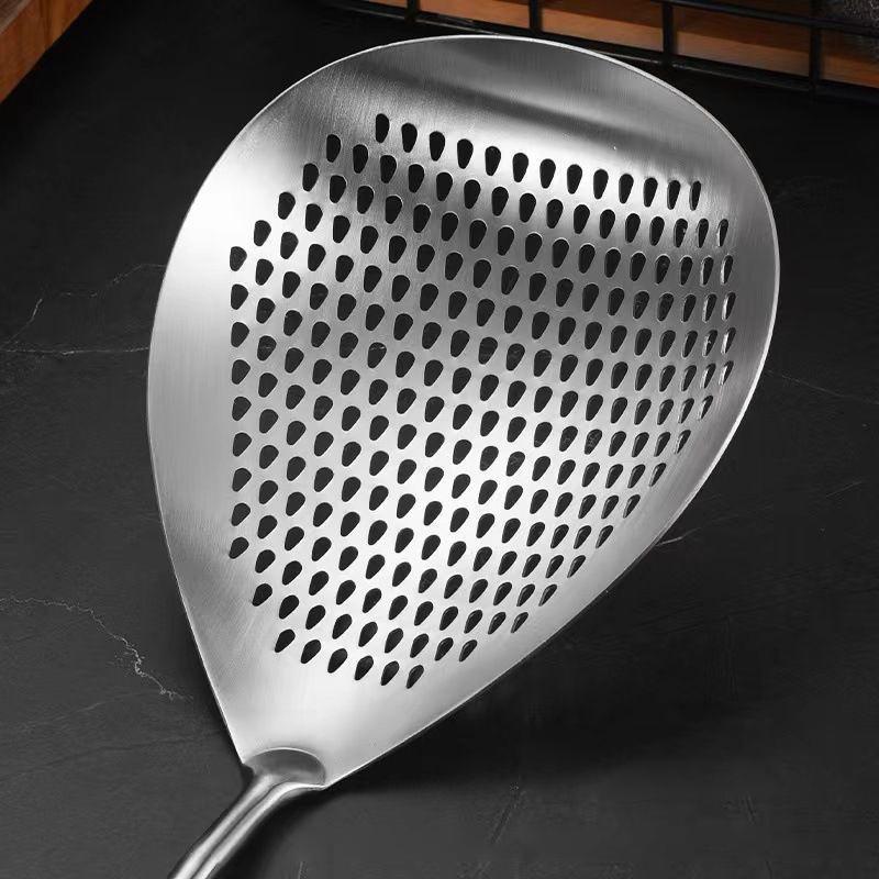 1Pcs Large Durable Stainless Steel Colander Skimmer Spoon Heavy Duty Food Strainer Spoon For Frying & Cooking Kitchen Utensils
