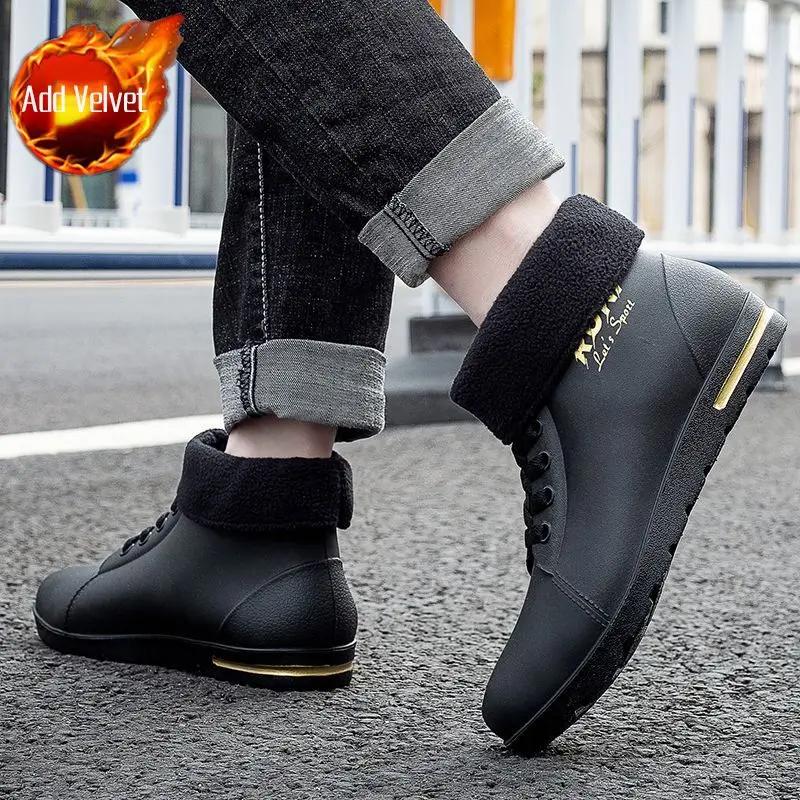 Man Shoes Low Short Warm Ankle Rain Boots for Men Chef Kitchen Cooking Winter Big Size Galoshes City Original Mud Outdoor