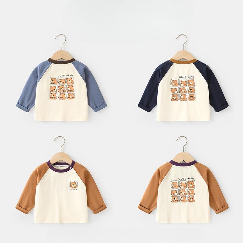 Frühling und Herbst Kinder Baumwolle Langarm T-Shirt Oberteil Basis-T-Shirt