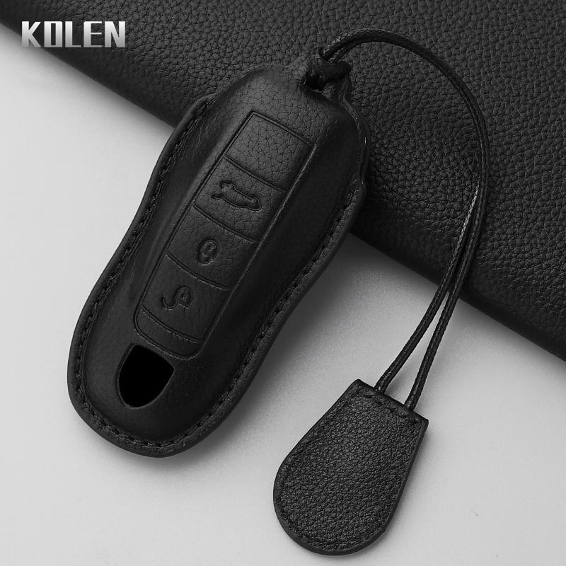 Leather Car Key Case Cover Shell Fob For Porsche Panamera Spyder Carrera Macan Boxster Cayman Cayenne 911 970 981 991 Keychain
