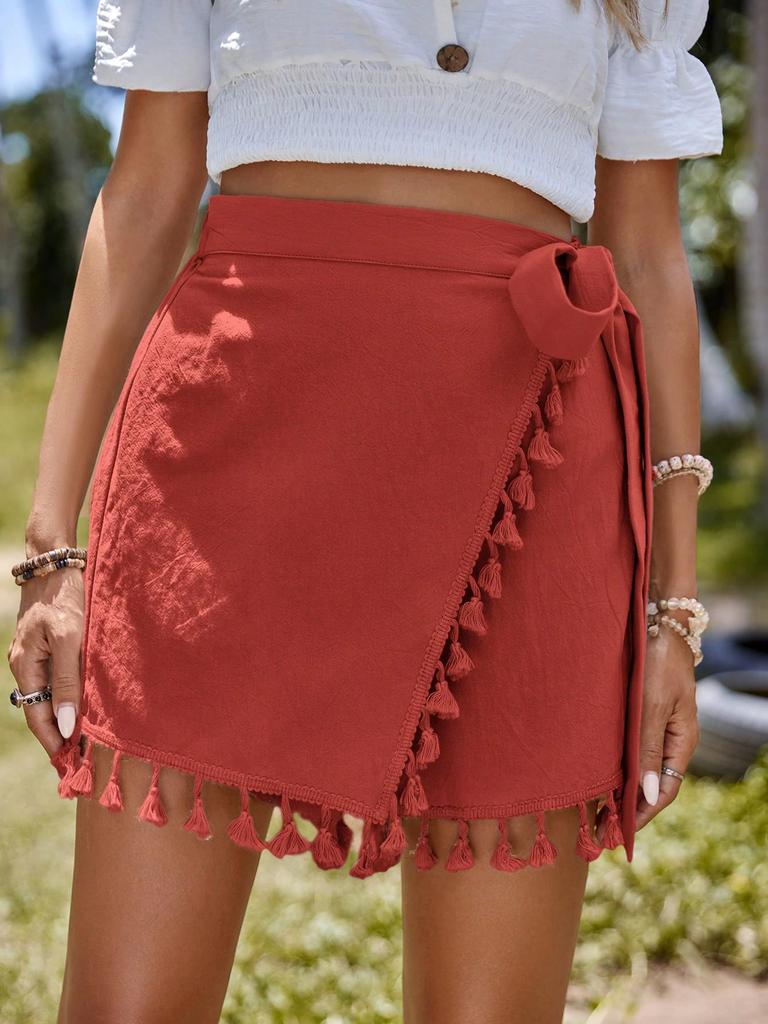 Boho Quasten Mini-Strandrock & Bind-Baumwollshorts für Damen - Frühjahrs-/Sommerkollektion