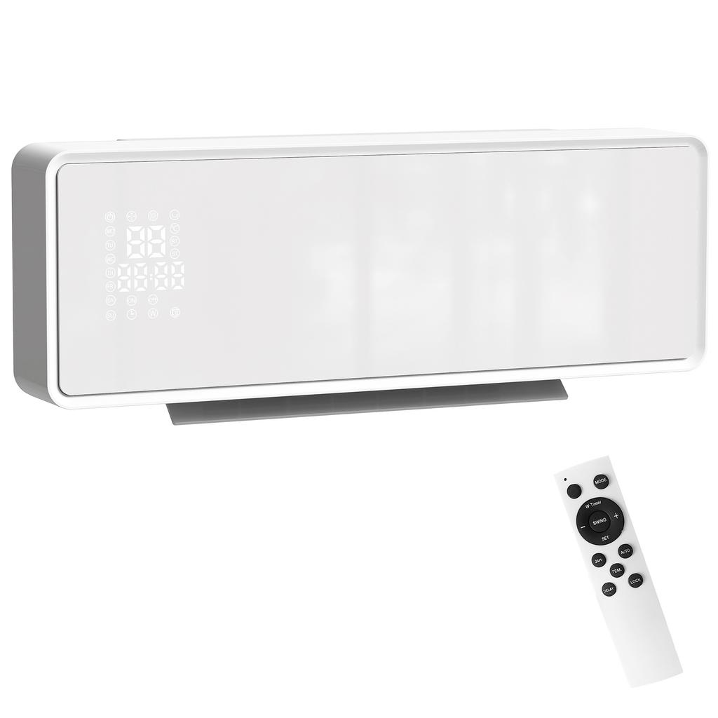 Wall-mounted ceramic heater 1000/2000W, electric radiator, fan, thermostat, timer, 54x18.7x12.3cm, white
