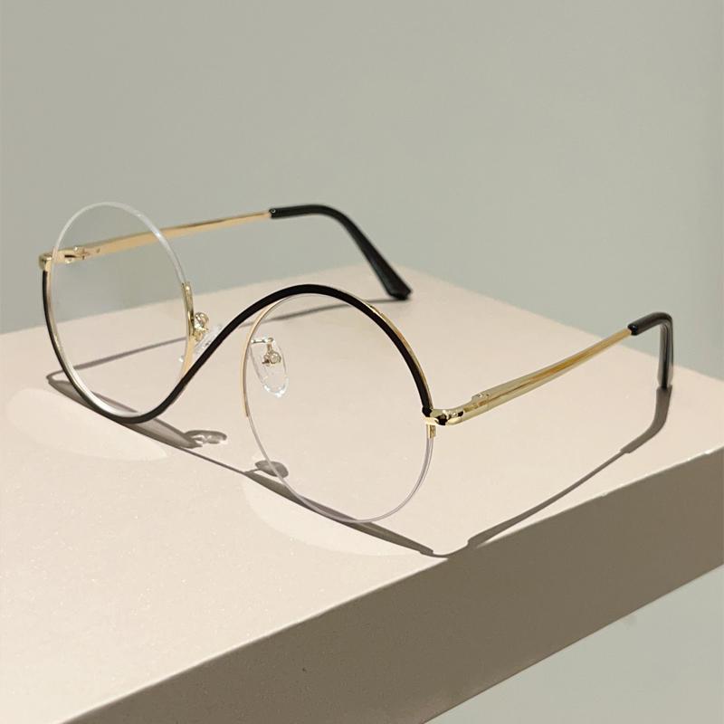 

KAMMPT полуободковые круглые очки женские модные большие оптические оправы с блокировкой синего света модные шикарные фирменные дизайнерские очки