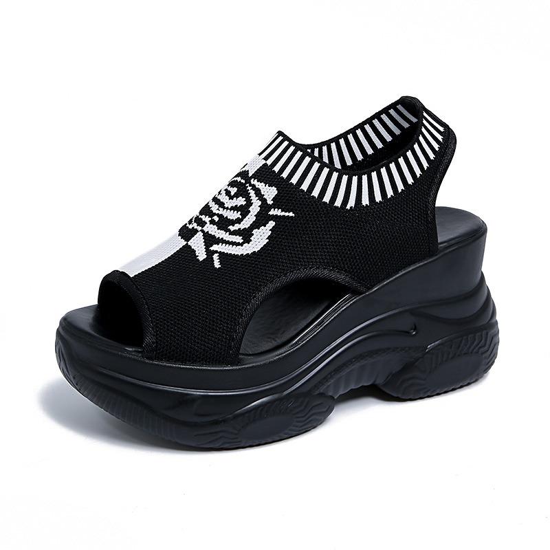 Summer flower round head flying woven muffin bottom fashion style foot cover women's large size platform sandals
