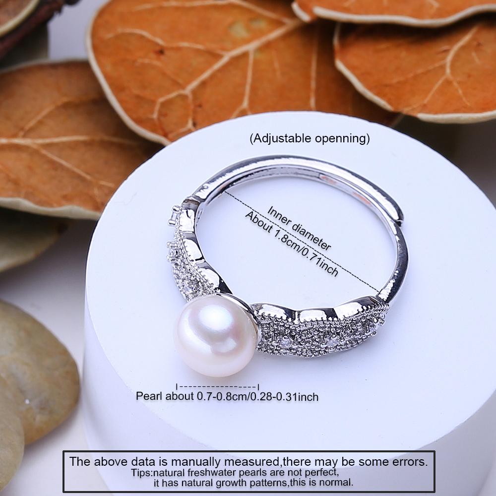 LSOOYH Freshwater Pearl Rings For Women Classic Silver Color Party Ring Anniversary Birthday Gifts