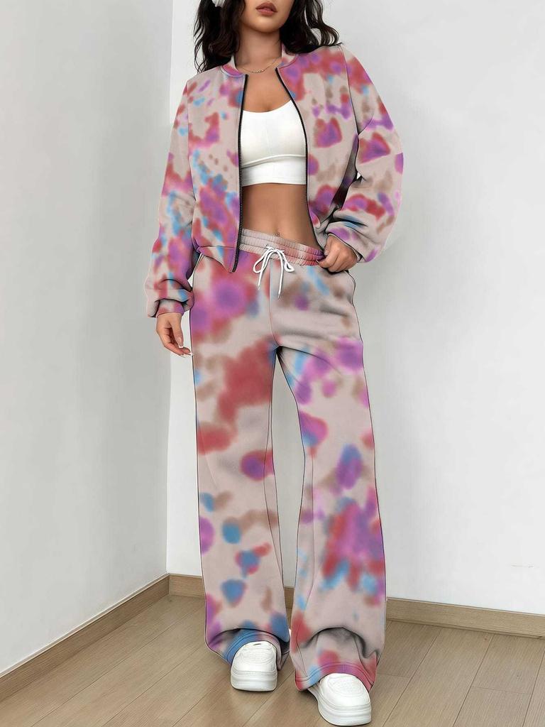 Color Tie-Dye Autumn And Winter New European And American Women'S Clothing Striped Printing Suit Women