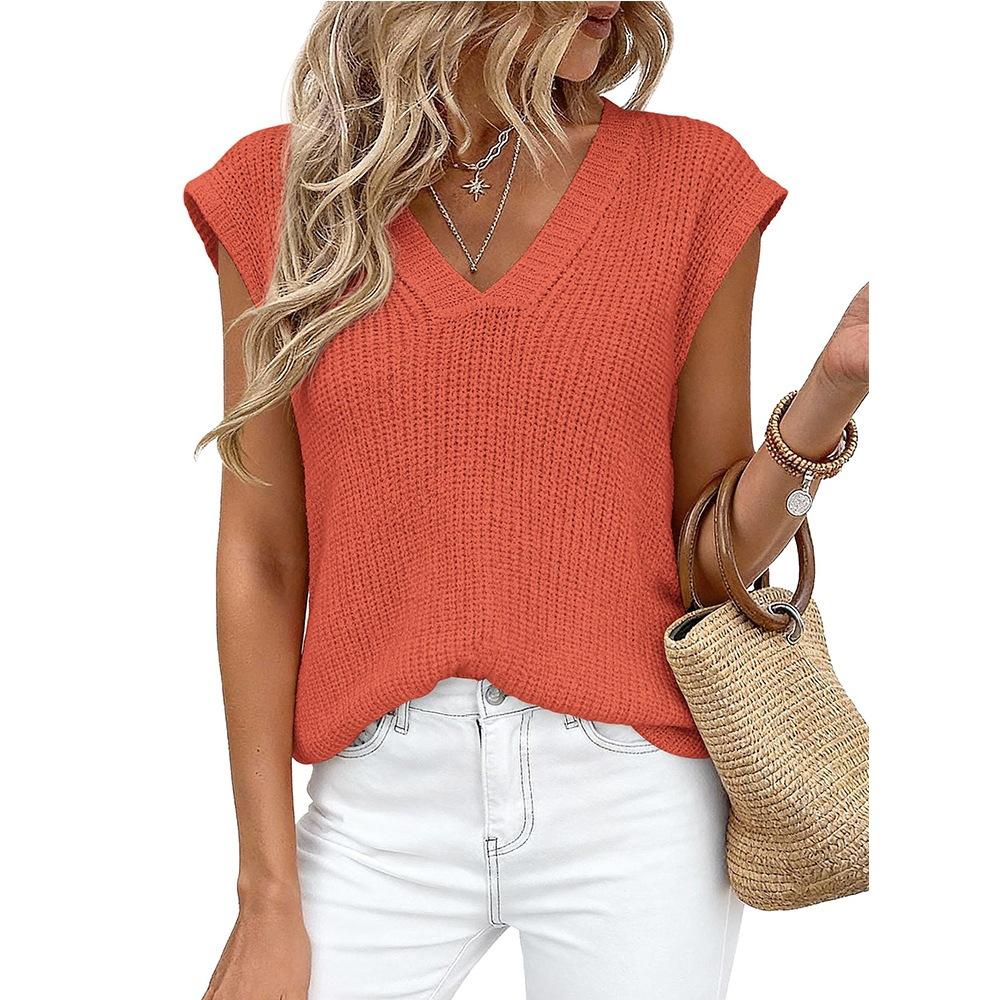 2026 New European American Women V‑Neck Sleeveless Knit Top Loose Casual Thick Knit Pullover Sweater Vest For Summer