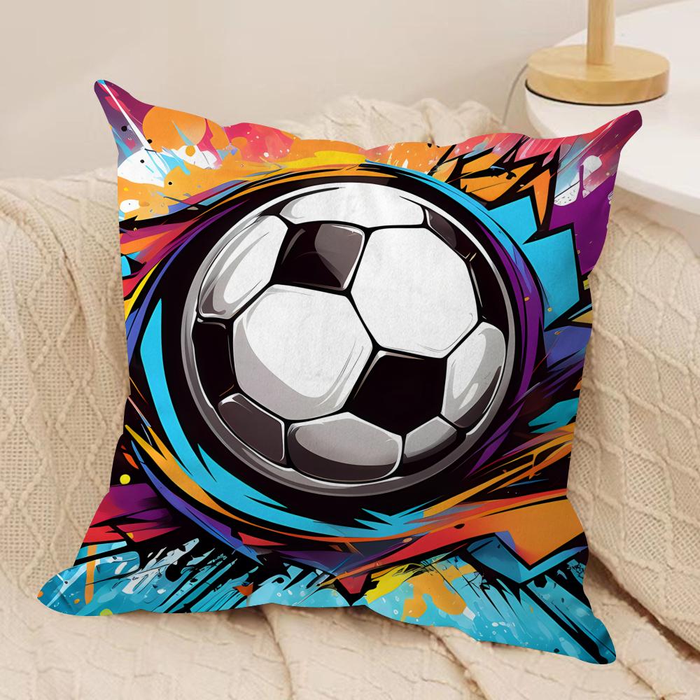 New Football Print Art Cushion Cover Silky Short Plush Invisible Zipper Dustproof Sofa Pillow Case For Home Decor