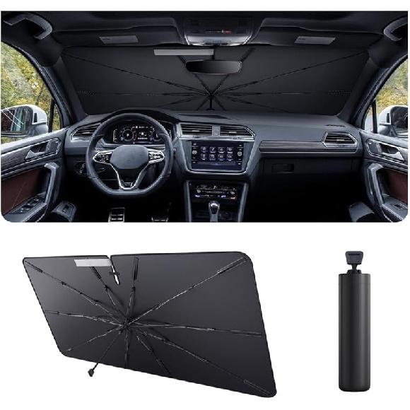 2025 Upgrade Car Windshield Sun Shade Windshield Sunshade Umbrella [Star Fabric] Protect Car from Sun Rays&Heat Damage Keeps Vehicle Cool, Spring