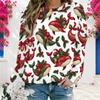Women Plus Size Round Neck Long Sleeve Ribbed Cuffs Sun Moon Butterfly Print Light Blue Sweatshirt