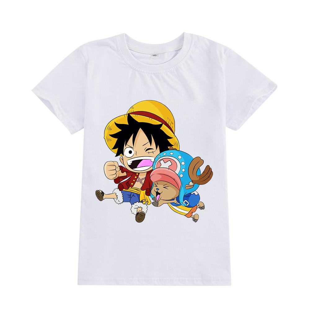 A904 Kids Boys Girls One Piece Luffy Print Short Sleeves T-shirt Top
