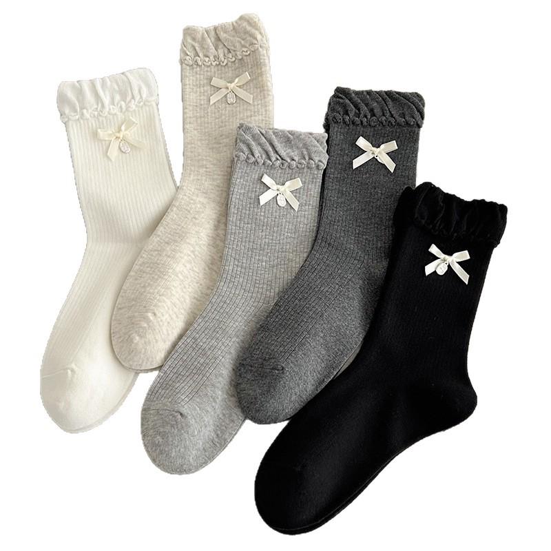 Lace Bow Women's Warm Vertical Stripe Socks - Korean & Japanese Style