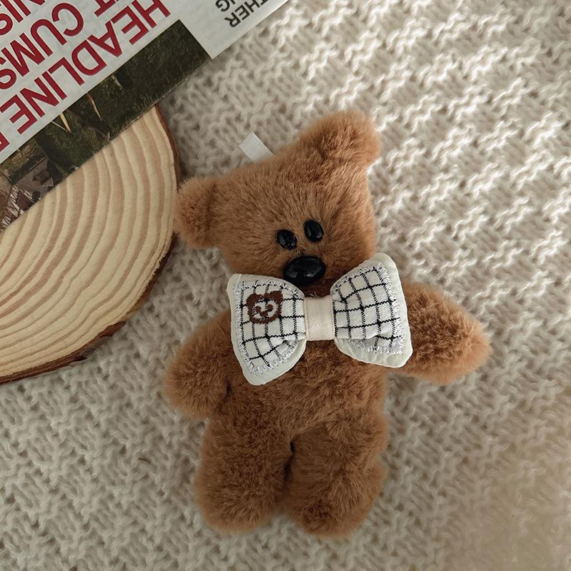 Kawaii Brown Little Bear Plush Keychain Cute Christmas Hat Bear Pendant Squeaking Bear Car Keyring Girls Women Bag Accessories