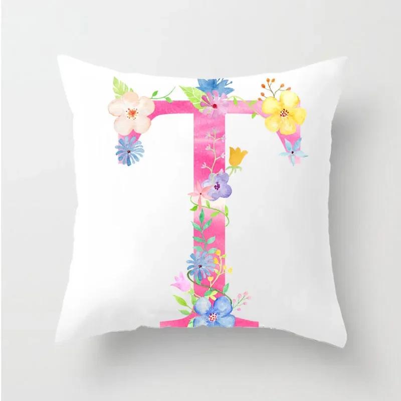 Flower 26 Letters Alphabet Decorative Cushion Cover Polyester Pillowcase Throw Pillow Cover Home Decor Fundas De Cojin 45X45Cm