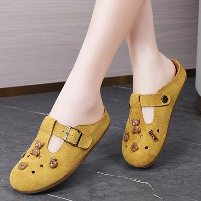 2025 Wildleder Damen Clog Hausschuhe DIY Mode Korkfußbett Strandschuhe Kork Rutschfest Damen Clog Hausschuhe mit Fußgewölbeunterstützung