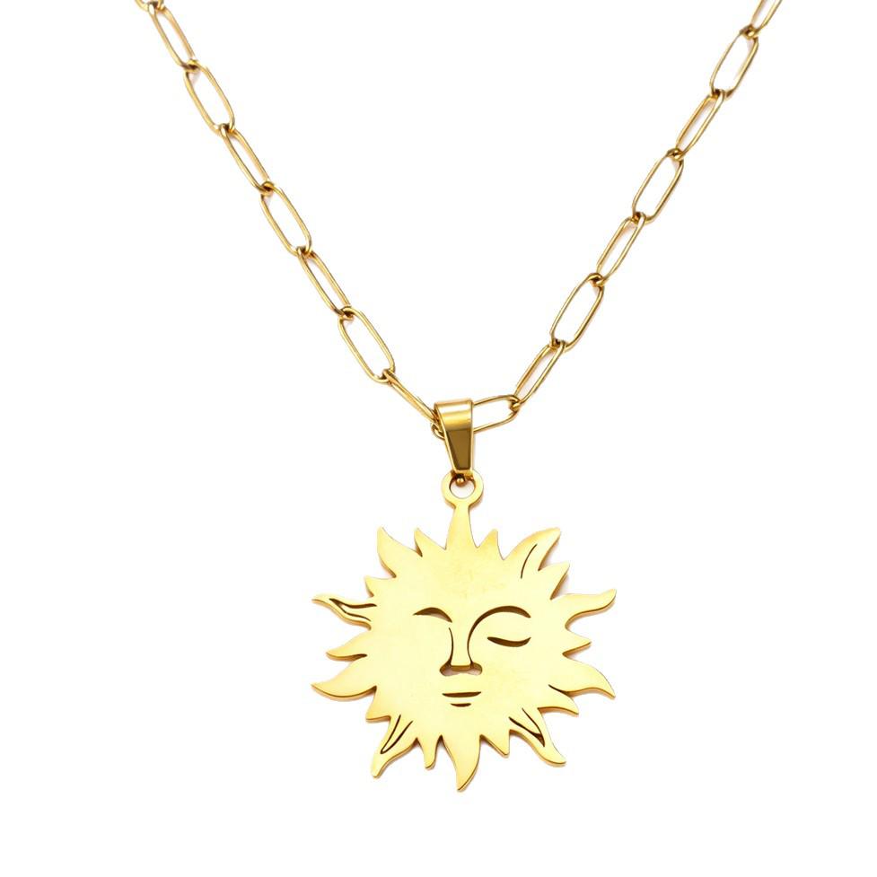 Minimalist Sun Palm Pendant Necklace for Women - Stainless Steel Clavicle Chain