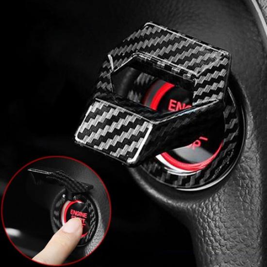 1x Engine Start Stop Push Button Switch Cover Trim Carbon Fiber Car Accessories