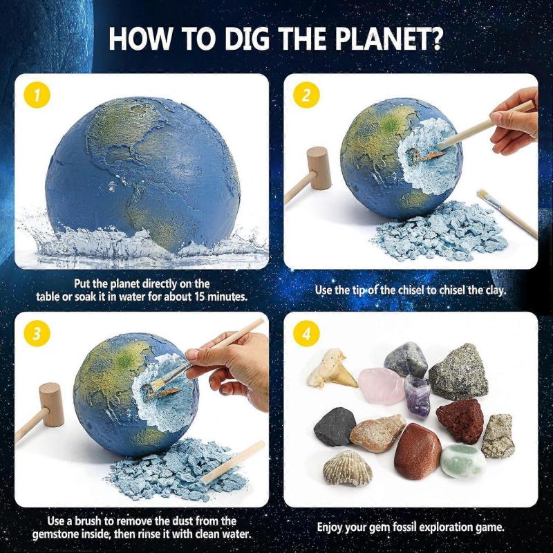 Solar System Gemstone Dig Kit Dig Up 13 Treasures Rocks & Fossils Space Toys For Kids Geology Christmas Gift