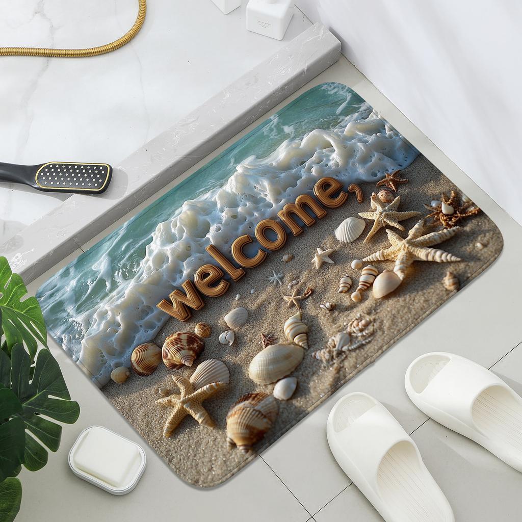 1 Piece Blue Beach Wave Design Welcome Door Mat, Ideal for Bathroom, Bedroom, Kitchen, Living Room-decorative Floor Mat, Bedroom