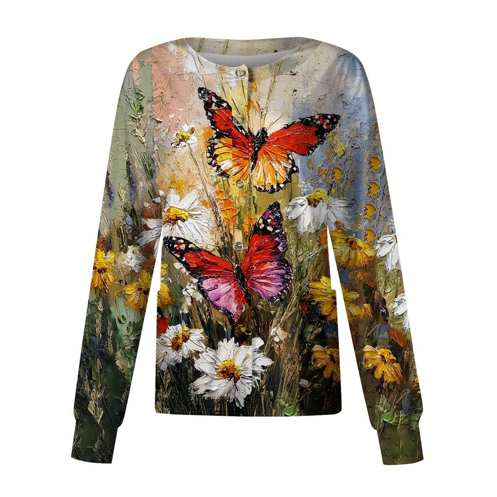 Women's Casual Long-sleeved Single-breasted Animal-printed Protective Suit Cardigan