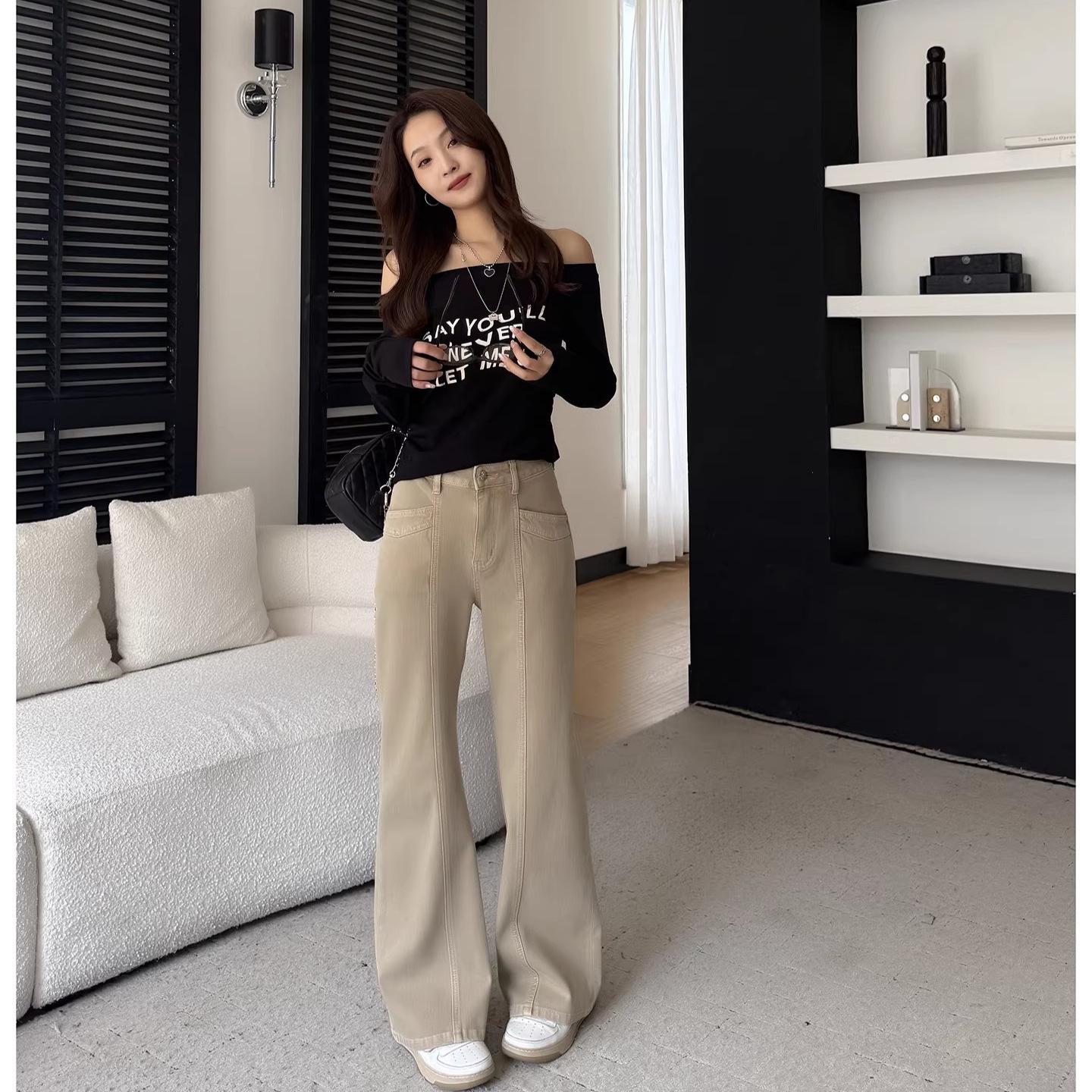 Women s Stylish High-Waisted Micro-Flare Jeans with Stitching - Spring 2026 M