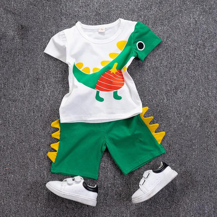 Summer Children's Two-piece Suit Boy Dinosaur Cartoon Print Suit Crew Neck T-shirt Shorts