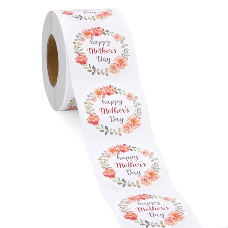 62KD 500Pcs Colorful Flower Wreath Sticker for Mother's Day Craft Projects Gift Wrap