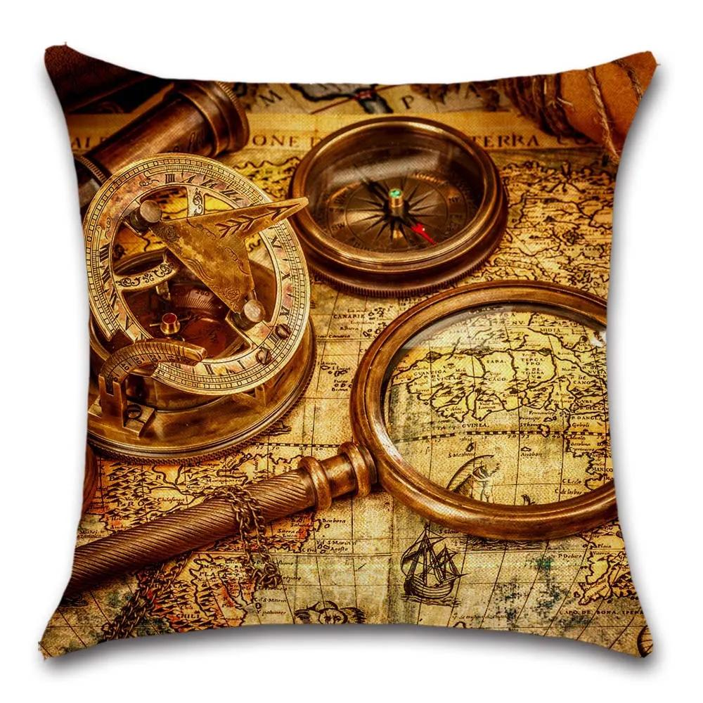 Pirate Treasure Map Magnifier Print Decorative Cushion Cover Polyester Throw Pillow Cover Bedside Cushion Pillowcase 45X45Cm