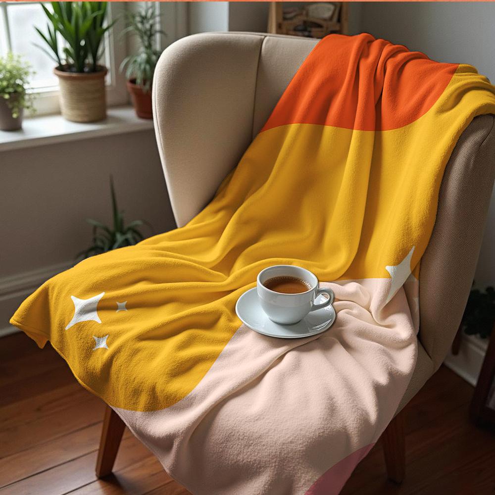 Orange Star Sketch Soft Flannel Blanket Breathable Warm Throw for Office Car Sofa Kids Room Birthday Xmas Gift