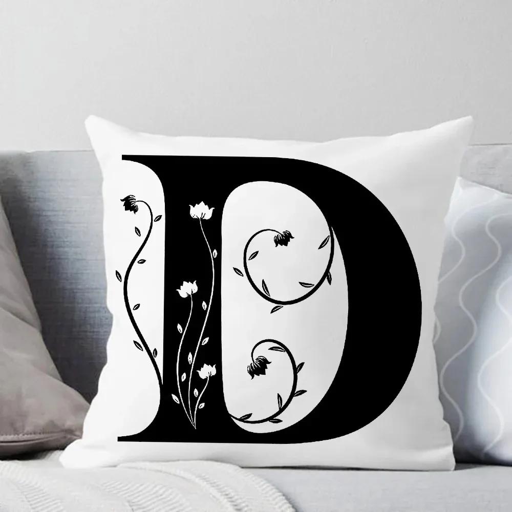 Black And White Letter Pattern Throw Pillow Cover With Short Plush Print For Living Room Sofa Decoration Cushion Cover