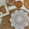 2/4Pcs Knitted Texture Lace Floral Coasters Vintage Round Woven Placemats  Coffee Table