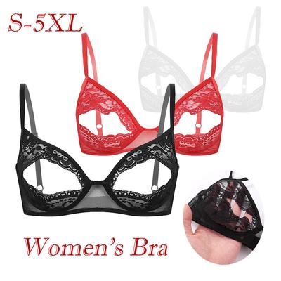 Damen Spitzen-BH, weich, sexy Dessous, Blumenmuster, verstellbare Schultergurte, offene Brustwarze, geteiltes Bralette, kabelloser, ungefütterter BH, bauchfreies Oberteil