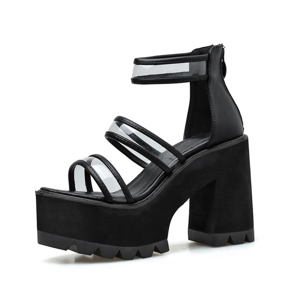 Sommer PVC Sandalen Plattform Frauen Blockabsatz Außerhalb Füße Schuhe Sommer Zurück Reißverschluss Hohe Qualität