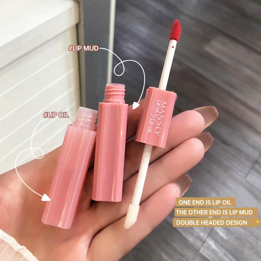 Double Moisturizing Lip Oil with High Pigment Waterproof Lip Mud