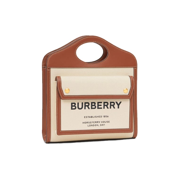 Burberry Pocket Bag Canvas With Leather Tote Bag, Shopping Bag, Shoulder Bag, Crossbody Bag, Handbag Mini Women's Beige 80317461