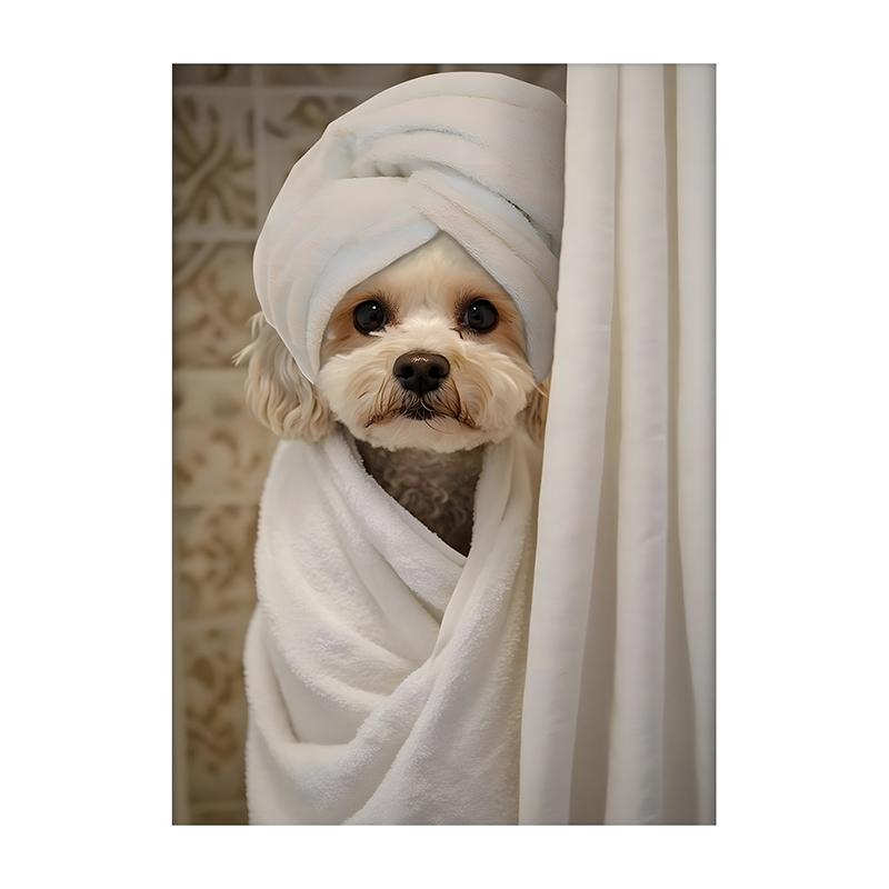Cute Shower Dog Bathroom Decor Poster Dog in Bathtub Print Animal Murals Canvas for Home Decor Dog Lover Gifts