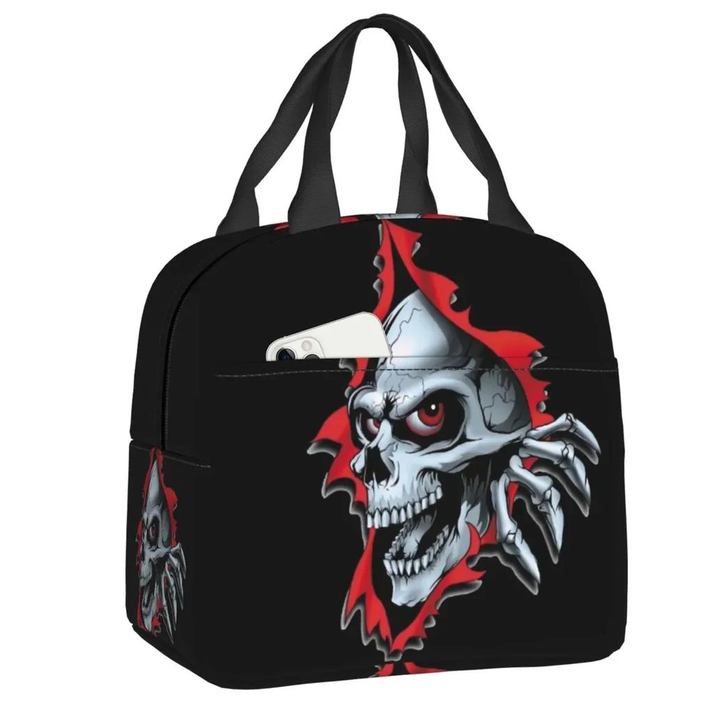 Skull Insulated Lunch Bag for School Office Resuable Thermal Cooler Lunch Box for Women Kids Food Container Bento Tote Bags