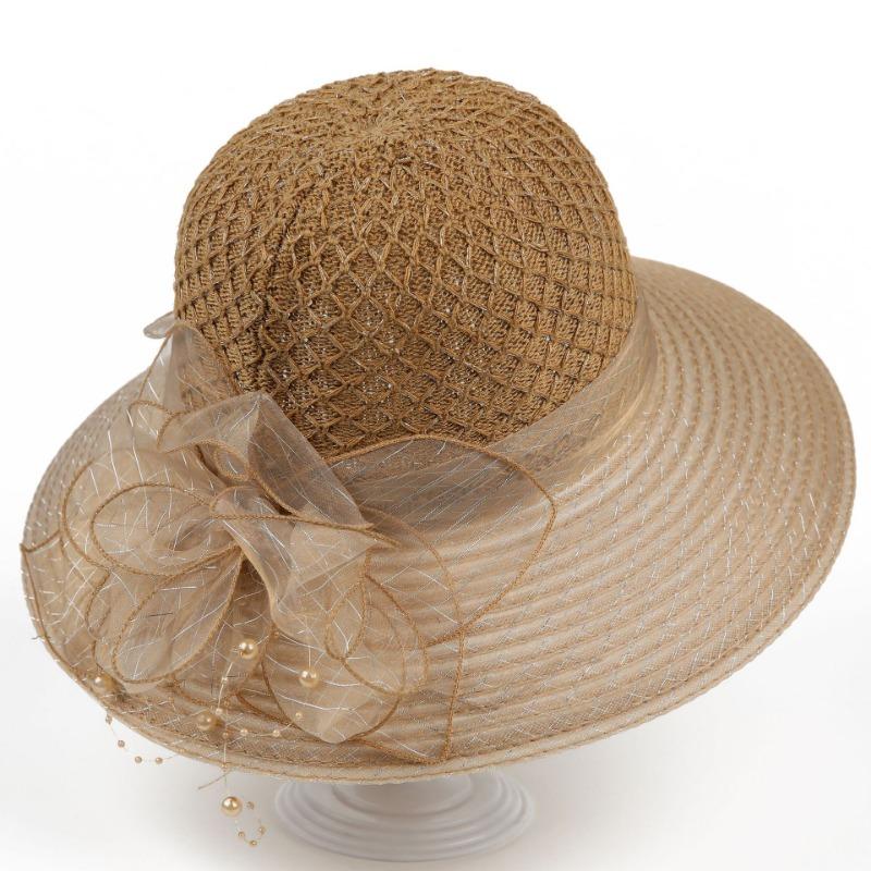 

Hat Ladies temperament mesh flower bucket hat New outdoor sunscreen visor hat Big brim basin hat M（56-58cm）
